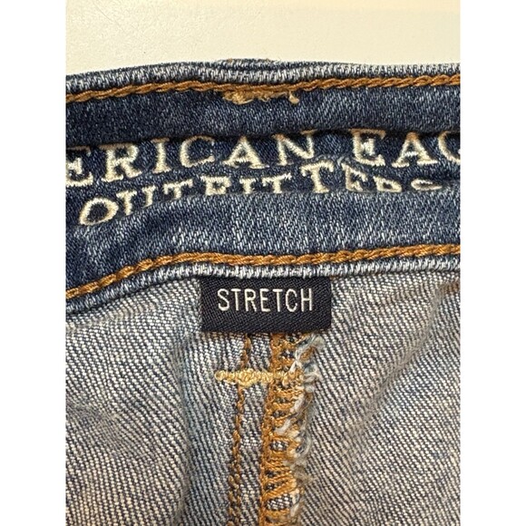 American Eagle TomGirl Jeans Womens 10 Blue Denim Stretch Distressed Button Fly - Picture 12 of 13
